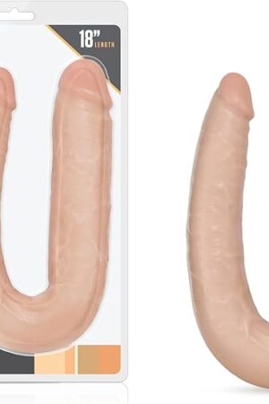Blush Dr. Skin Double Sided Dildo - 18 Inch Realistic Dual Ended Flexible Dildo for Women, Lesbians & Couples | G-Spot & Anal 2 Headed Penetration Toy | Thick Curved Double Dong  Vanilla