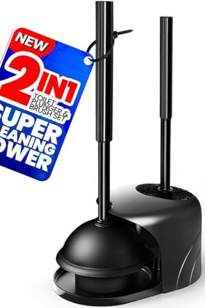 2 in 1 Toilet Brush and Plunger Set, Extended Handle Plunger,Toilet Bowl Brush Plunger Set,Bathroom Cleaning Tools,Cleaning Brush,Cleaning Supplies,Toilet Brush Plunger Combo,Black?20inch?