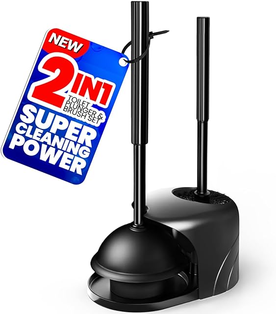 2 in 1 Toilet Brush and Plunger Set, Extended Handle Plunger,Toilet Bowl Brush Plunger Set,Bathroom Cleaning Tools,Cleaning Brush,Cleaning Supplies,Toilet Brush Plunger Combo,Black?20inch?