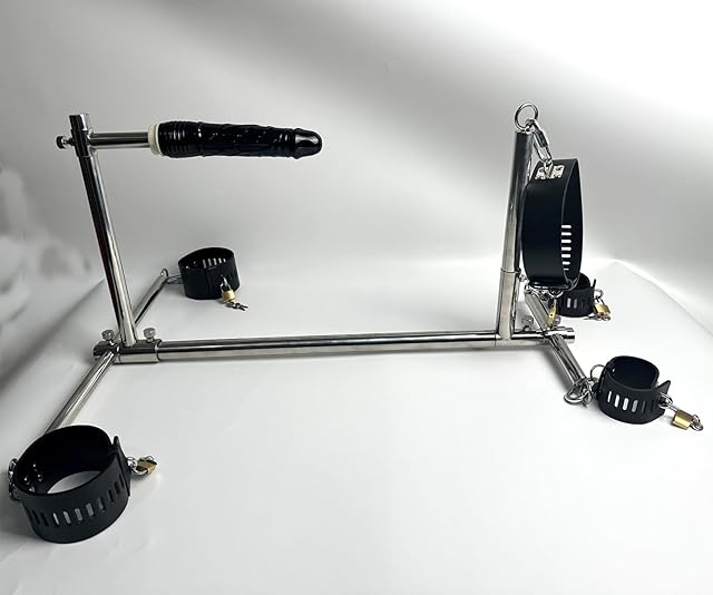 Heavy Sex Machine Duty Stainless Steel Bar Spreader with Dildo Hand Foot Collar Bondage Toture Rack Frame Handcuffs BDSM Tie Set
