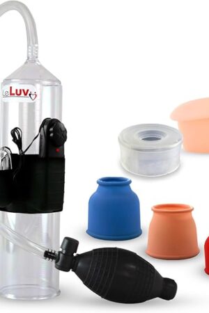 Bundle of 6 Items: Vibrating Handop Ball Grip Vacuum Pump with Red, Blue, Flesh, Clear and Realistic Vagina Donut