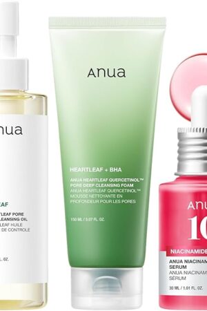 Anua 3-Step Glass Skin Beginner Set, Double Cleansing with Facial Serum, Oil Cleanser & Face Wash with Heartleaf, Daily Routine with Niacinamide, Korean Skincare Set