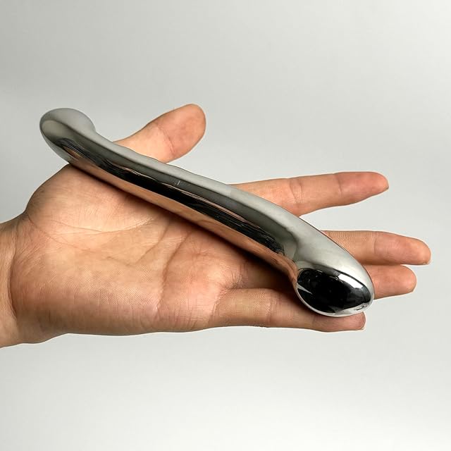 G-spot Massage Dildo, Stimulate Wand Fetish Plug Solid Metal Curved Dual Ended Masturbation Sex Toy for Couple (A)