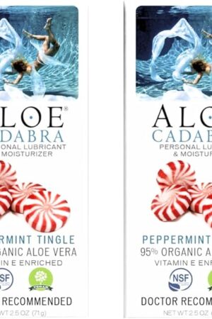 Aloe Cadabra Flavored Personal Lubricant and Vaginal Moisturizer, Organic Edible Aloe Lube for Men, Women and Couples, Non-Staining, pH Balanced, Toy Compatible (Peppermint, 2.5 Ounces, 2 Pack)