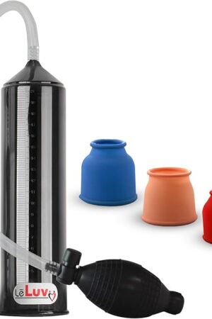 2.25"x9" EasyOp Good Bgrip Black Ball Grip with Clear Graduated Cylinder/Clear Collapse-Resistant Hose Penis Pump with 3 Silicone Sleeves One of Each