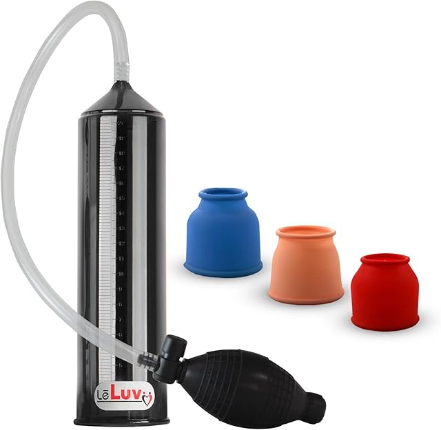 2.25"x9" EasyOp Good Bgrip Black Ball Grip with Clear Graduated Cylinder/Clear Collapse-Resistant Hose Penis Pump with 3 Silicone Sleeves One of Each