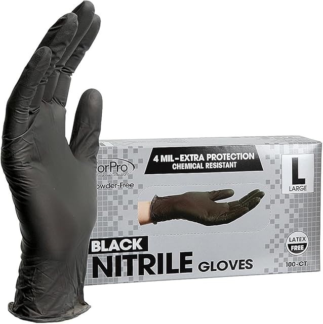 ForPro Disposable Nitrile Gloves, Chemical Resistant, Powder-Free, Latex-Free, Non-Sterile, Food Safe, 4 Mil, 100-Count