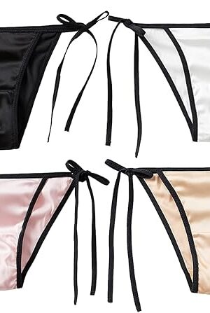4 Pack Satin Fabric Women Sexy Underwear Panties Shorts String Panties Sexy Bikini Strings Adjustable