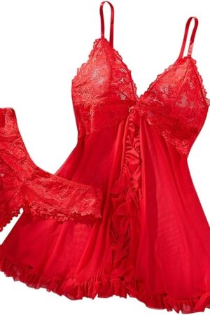 Women Nightgown Lace Babydoll Lingerie Dress Sexy Sleepwear Mini Slip Chemise Nightwear Naughty Sluttly Nightdress A3