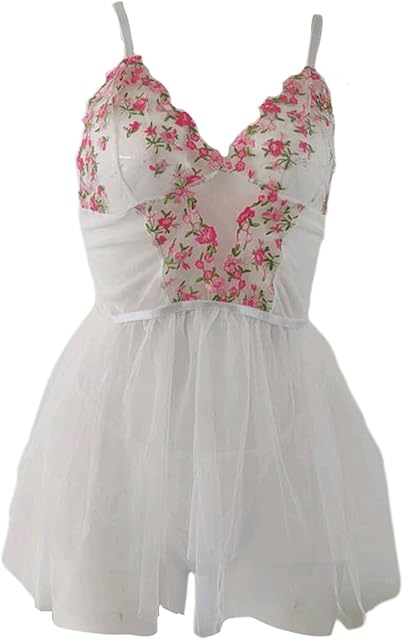 Women's Lingerie Set Sexy Lingerie Set with Flower Embroidered Sheer Double Skirt Transparent V-Neck Nightdress