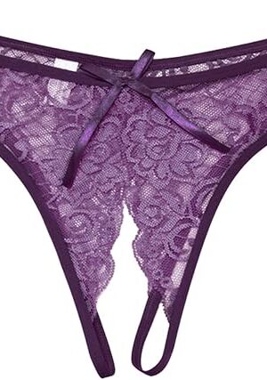 YOLAI Women's Sexy Lace G-Strings Thongs Underpants Open Gusset Panties Low Waist Briefs Erotic Underwear Fashion (Purple, One Size)