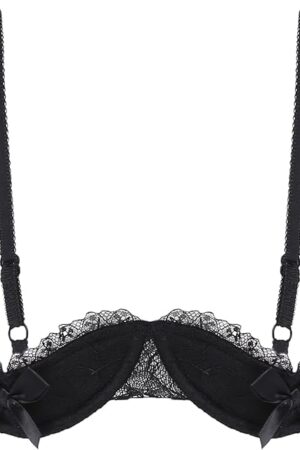 Womens Sexy 1/4 Cups Lace Balconette Bralette Padded Push Up Underwire Shelf Bra Tops