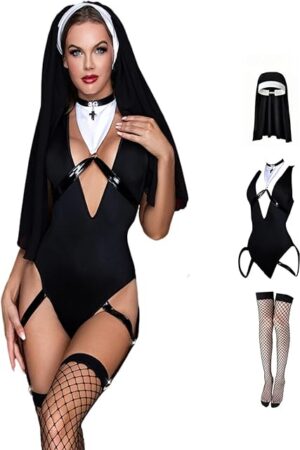 Women's Adult Sexy Nun Costume Halloween Cosplay Sister Uniform Lingerie Sets