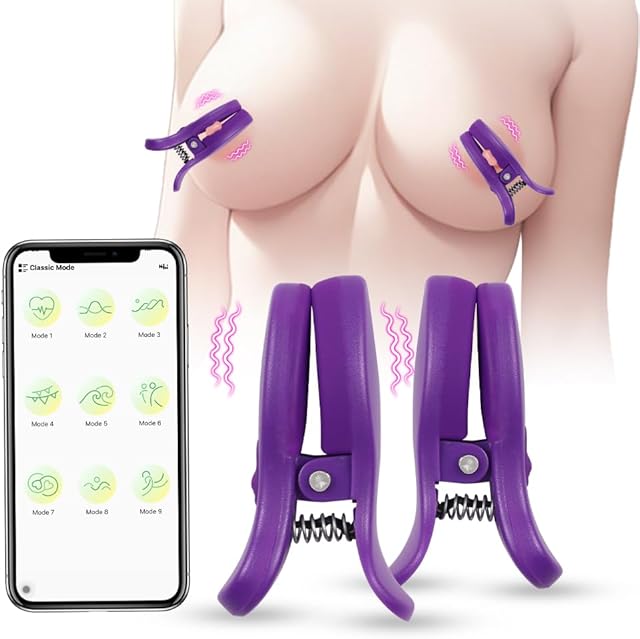 APP Nipple Vibrators Sex Toys - Vibrating Nipple Clips Portable Women's Toys, 10 Vibration Modes, Remote Control Nipple Stimulation Rechargeable BDSM Adult Toys for Couples
