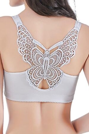 Women Butterfly Bra Front Closure Wireless Sexy Push Up Bra for Thin Fashionable Casual Convertible Bra Soft Everyday Bra Grey, 36