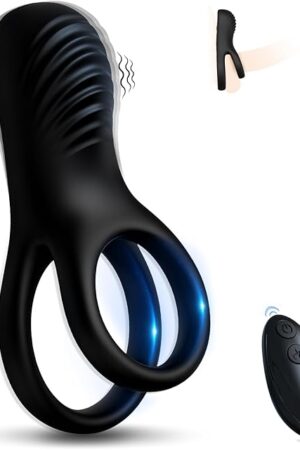 Vibrating Cock Ring with Clitoral Stimulator, Silicone Penis Ring Vibrator with 9 Vibration Modes, Rechargeable Adult Sex Toys & Games, Clit Vibrators for Men, Women, Couples, Black