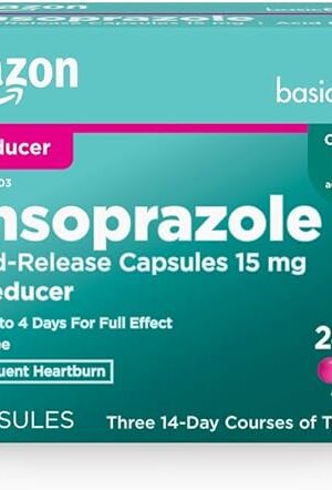 Amazon Basic Care Lansoprazole Delayed Release Capsules, 15 mg, Proton Pump Inhibitor, Acid Reducer, 24 Hour Heartburn Medicine, 42 Count Pack