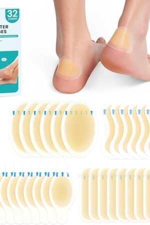 Hydrocolloid Gel Blister Bandages Pads - (Variety Pack) Promifun 32ct Waterproof Adhesive Blisters Bandages - Blister Pads for Heel, Foot, Toe, Feet - Gel Blister Chshions for Prevention & Recovery