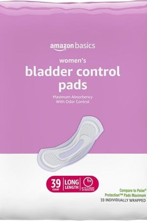 Amazon Basics Incontinence Pads for Women Long, Bladder Control, Postpartum, Maximum Absorbency, Unscented, 39 Count