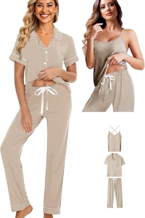 Womens 3Pcs Soft Pajama Sets Sexy Camisole Lingerie XS-4XL Knit Pajamas Set Sleepwear Pjs Nightwear - Size: Large