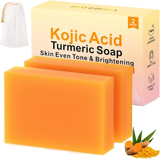 Kojic Acid Turmeric Soap Bar - Dark Spot Remover for Face Even Skin Tone, Moisturizing & Nourishing Natural Ingredients 2Pack