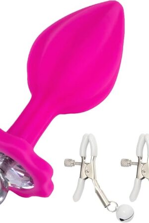 Waterproof Pull Ring Butt Plug Silicone Butt Plug with Female Pleasure Adjustable Nipple Clamp Anal Sex Toy