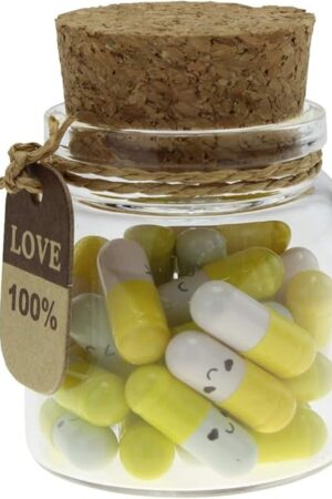 Infmetry Valentines Day Gifts For Her Him Boyfriend Girlfriend Capsule Notes Pills in a Glass Bottle Letter Messages For Couples Men Women (Yellow 25pcs)