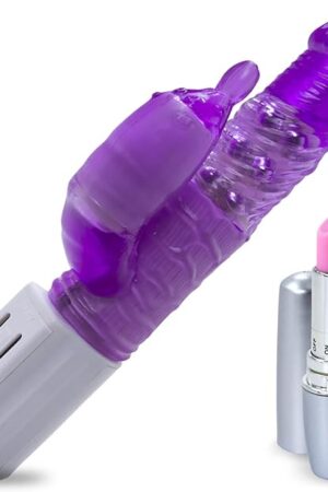LeLuv Rabbit Vibrator Toadstool Tip Swirling Shaft Quiet Purple Bundle with Secret Lipstick