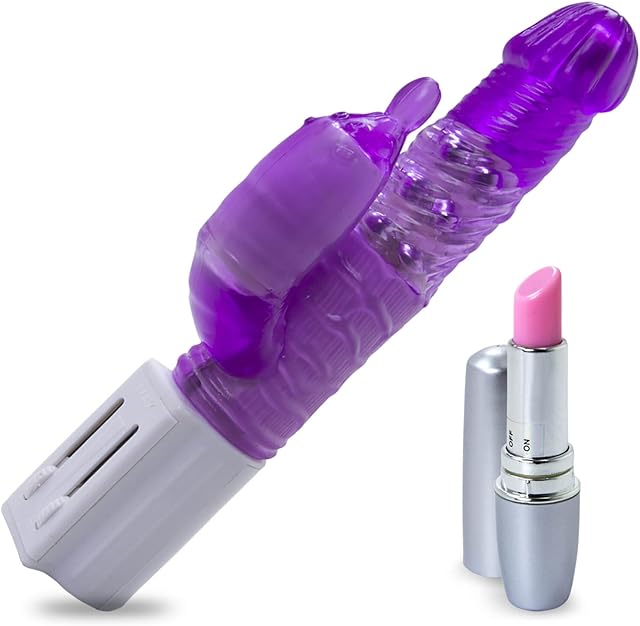 LeLuv Rabbit Vibrator Toadstool Tip Swirling Shaft Quiet Purple Bundle with Secret Lipstick