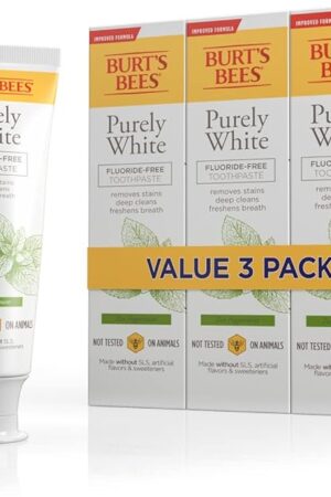 Burt's Bees Toothpaste, Natural Flavor, Fluoride-Free, Purely White, Zen Peppermint, 47 oz, Pack of 3