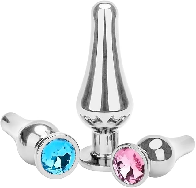 Anal Plug Anal Trainer Kit, Greatlevel Tapered Metal Jeweled Fetish Jewelry Butt Plug Anal Sex Toys Women Men Couples Lover (3PCS)