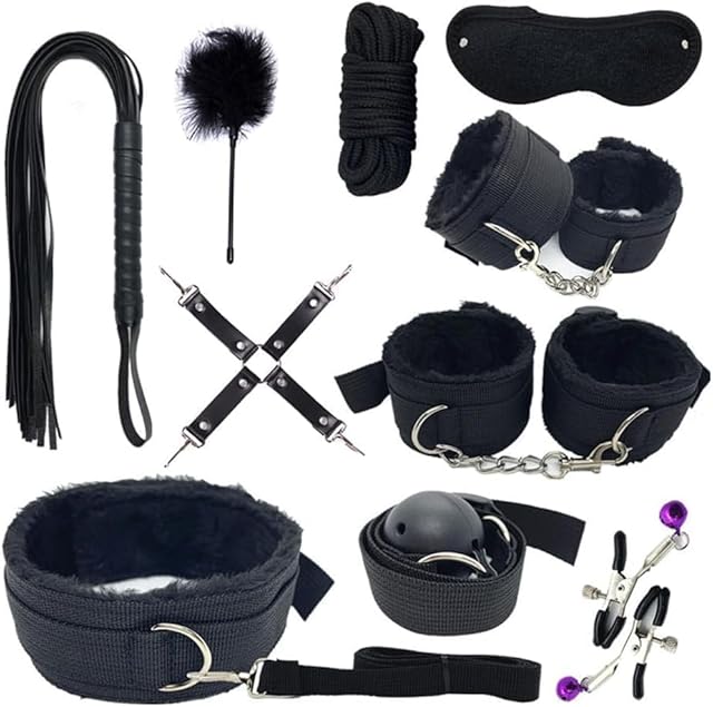 BDSM Bondage Kit Adult Restraints Sex Toys, Neck to Wrist Adjustable Bondage Gear & Accessories, Behind Back Handcuffs Collar with Blindfold Bed Straps Restraints Sex Ropes for Couples Sweater v41