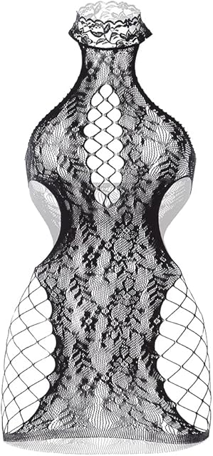 Women Mesh Lingerie Sexy Mini Dress Lace Halter Stretch Chemise One Pice Hollow-Out Fishnet Nightwear