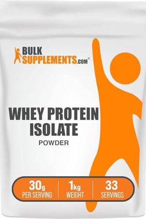 BulkSupplements.com Whey Protein Isolate Powder - Whey Protein Powder, Unsweeteneed, Unflavored & Gluten Free - 30g per Serving, 1kg (2.2 lbs) (Pack of 1)