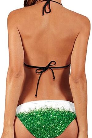 Women's Sexy Christmas Santa Claus Bikini Set Halter Bra Top Briefs Lingerie Suit Swimwear Beachwear