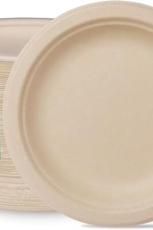 GreenWorks 100 Count 6? Small Compostable Dessert Plates, Heavy-duty Unbleached Biodegradable Bagasse and Bamboo fiber Paper Plates