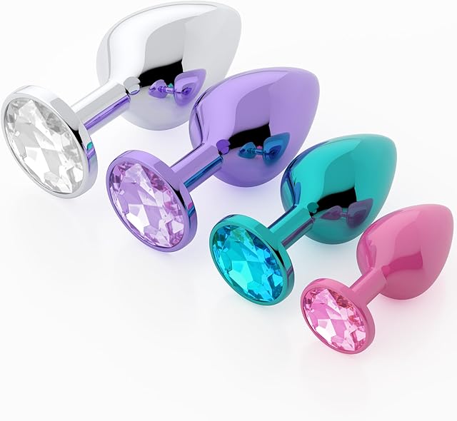 Anal Plug Beginner Set - 4 PCS Jewel Butt Plug Training Kit, Adult Anal Toys for Men, Women & Couples, Unisex Anal Trainer for Beginners to Advanced, P-Spot & Pleasure Enhancer