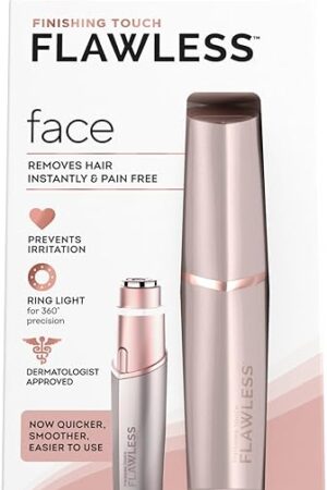 Finishing Touch Flawless Facial Hair Remover for Women, Rose Gold Face Razor with LED Light, Recyclable Packaging