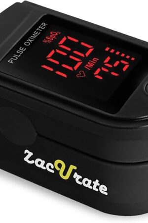 Zacurate Pro Series 500DL Fingertip Pulse Oximeter Blood Oxygen Saturation Monitor with Silicone Cover, Batteries and Lanyard (Royal Black)