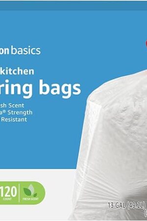 Amazon Basics Flextra Tall Kitchen Drawstring Trash Bags, Fresh Scent, 13 Gallon, 120 Count