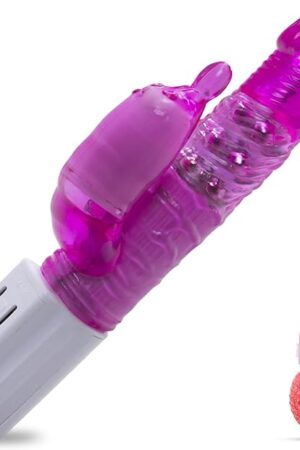 LeLuv Rabbit Vibrator Toadstool Tip Swirling Shaft Quiet Pink Bundle with Mini Bullet