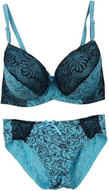 Women's Comfortable Push Up Embroidery Lace Bra and Panty Set Plus Size