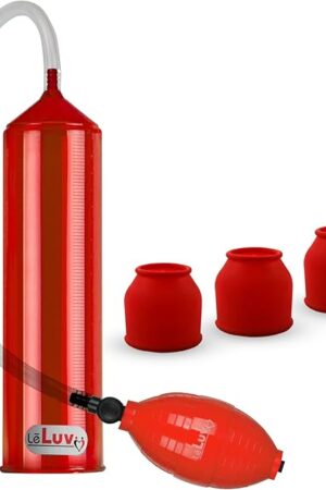 2.25"x9" EasyOp Good Bgrip Red Ball Grip with Clear Graduated Cylinder/Clear Collapse-Resistant Hose Penis Pump with 3 Silicone Medium Sleeves