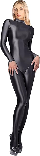 200D Opaque Glossy One-Piece Swimsuit High Stretch Shiny Full Bodysuit Back Zipper Unitard