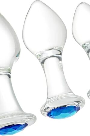 Crystal Anal Plug Bum Plugs Jewelry Anal Trainer Toys Glass Massage Butt Plug Large Medium Small Anal Stimulation Sex Toy for Unisex Masturbation (Light Blue)