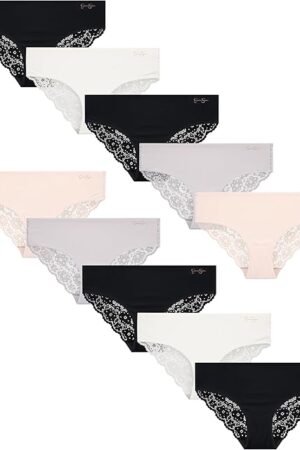 Women's Hipster Underwear - 10 Pack Sexy Lace Trim No Show Seamless Briefs - Panties for Women (S-XL)