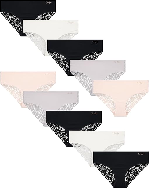 Women's Hipster Underwear - 10 Pack Sexy Lace Trim No Show Seamless Briefs - Panties for Women (S-XL)