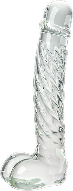 Glass Realistic Dildo G-spot Stimulation Crystal Butt Plug Anal Sex Toys Prostate Massager Anus Stretcher Pleasure Wand with Raised Spiral Texture Romi