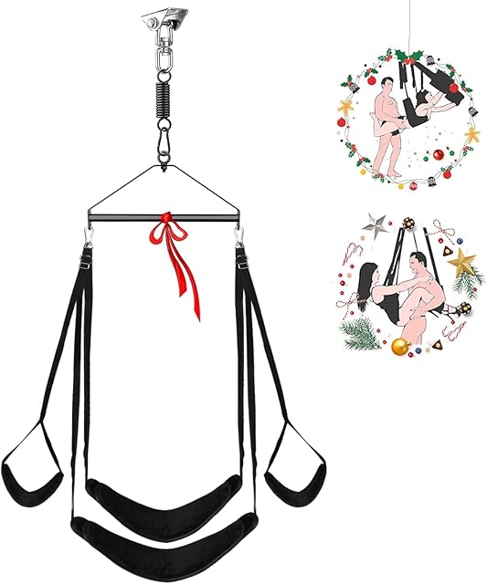 BDSM Adult Sex Swing - 360 Degree Spinning Indoor Ceiling Sling with Adjustable Thigh Restraints, Premium Paint Stand Holds up to 700lbs, Plush Cushion Bondage Sex Toys for Men Women