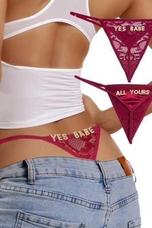 G-String Thongs for Women Sexy Lace Personalization Underwear Adjustable Breathable T-back Rhinestone letter Panties